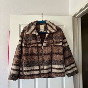 Stoosh Brown and Cream Striped Fleece Jacket